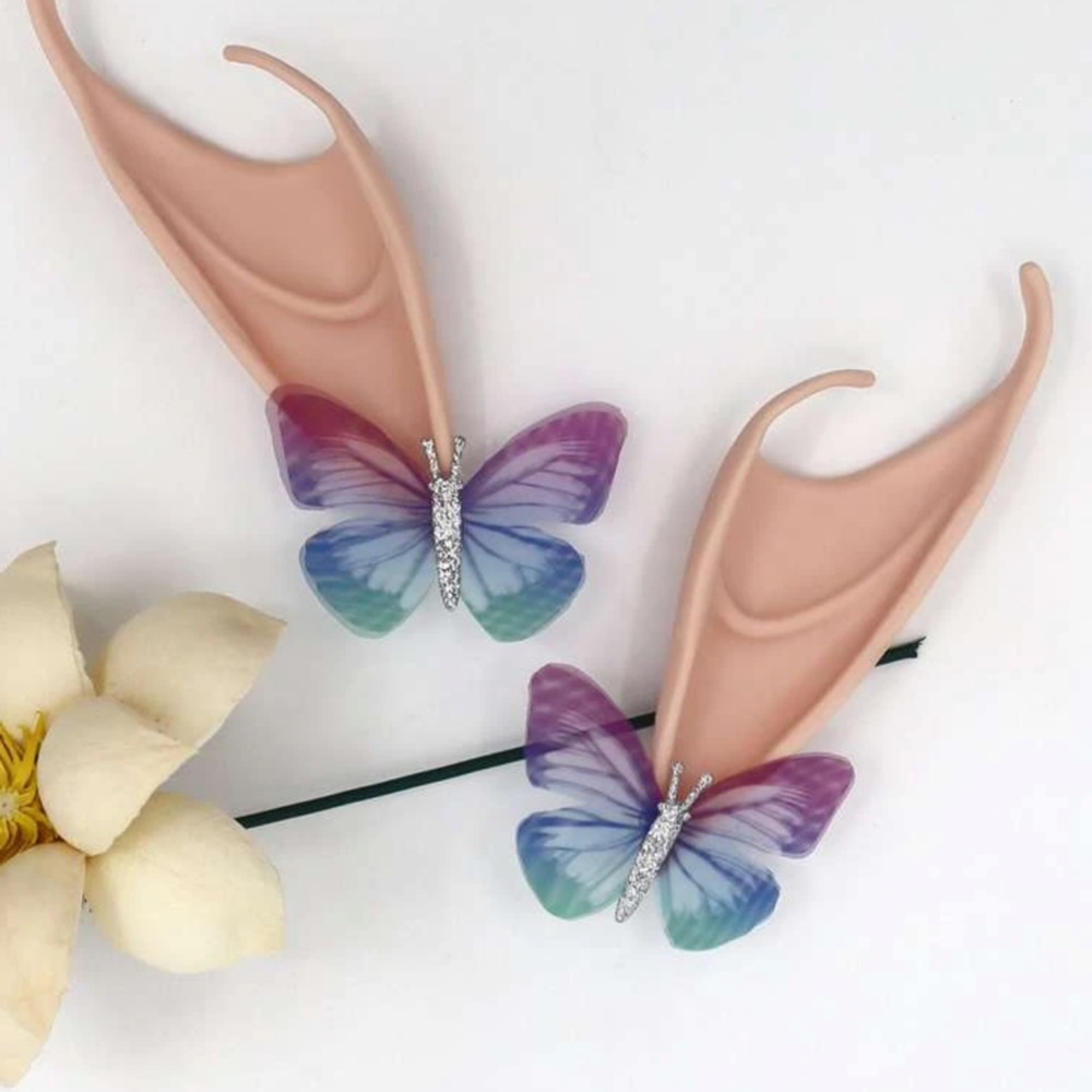 🦋 Lovely Elf Ear Ear Cuffs With Gradient Glitter Butterfly Appliqué On Each 🦋
